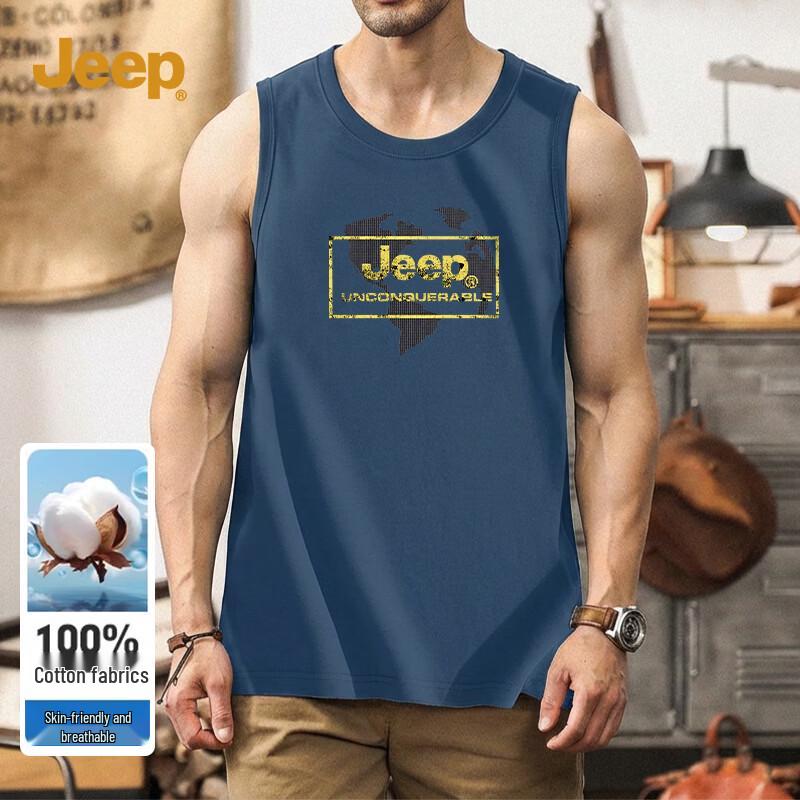 JEEP Men s Loose Pure Cotton Letter Vest L