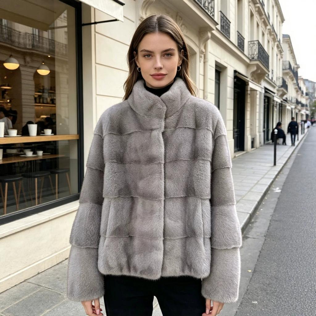 Winter new chinchilla imitation mink coat women's stand-up collar jacket young imitation mink fur