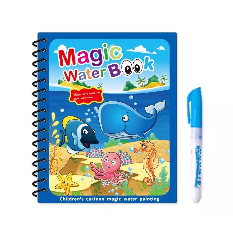 1pc Water Drawing Book with Refillable Water Pen Reusable Magic Painting Drawing Board Cute Cartoon Gift for Boys and Girls TMZ
