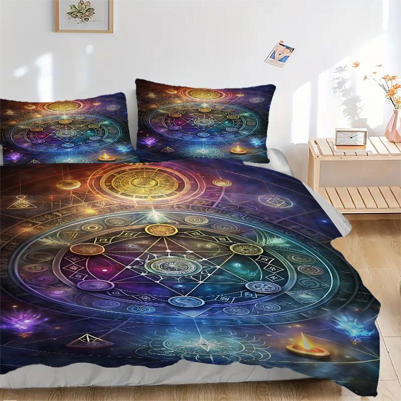 

3 шт. Комплект постельного белья с алхимическими символами - 1 пододеяльник + 2 наволочки(Ядро не включено), Машинная стирка, Полиэстер, Комфорт в любое время года, Кровать 135x200cm