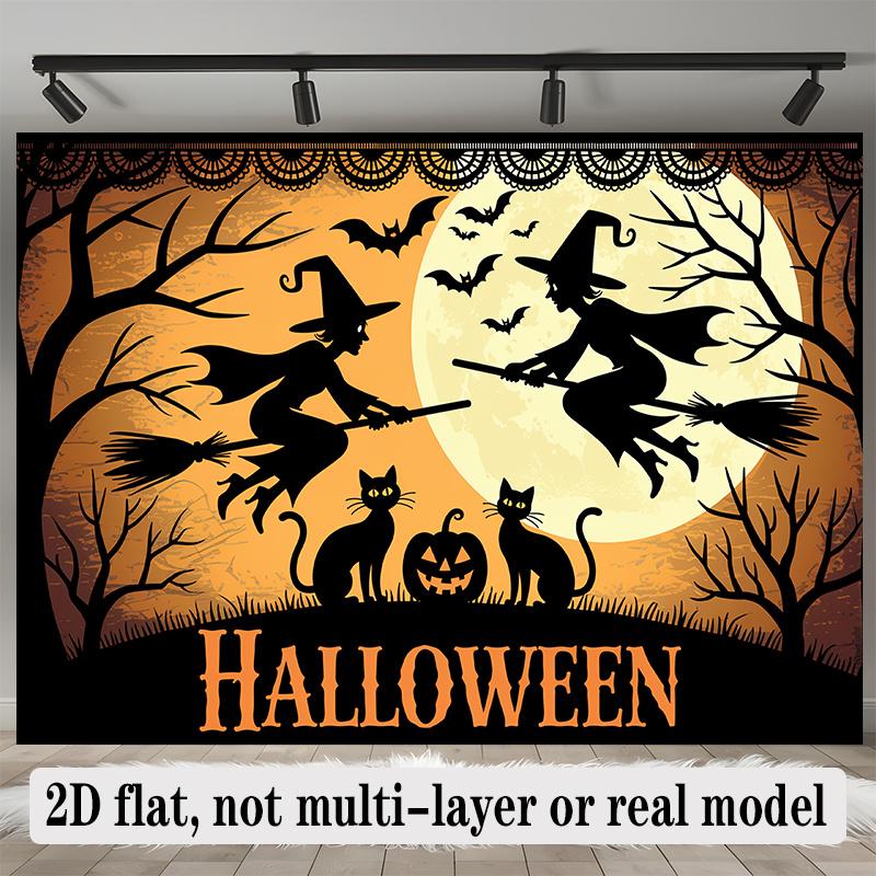 Party Backdrop Halloween Flat Witch Pumpkin Silhouette Winter Parties Weddings Birthdays Event Photo Background Front Door Decor