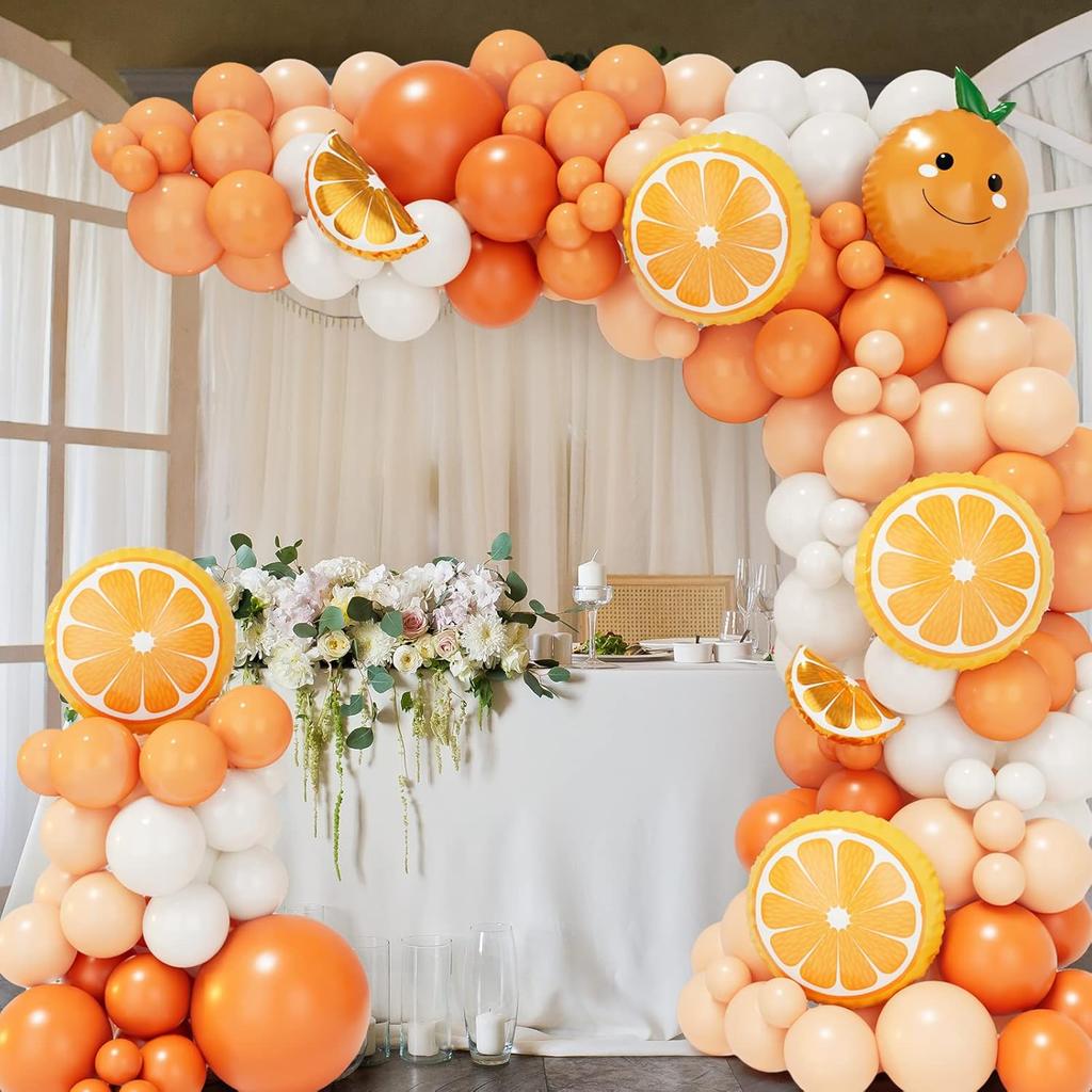 Little Cutie Baby Shower Decorations, 173PCS Orange Balloon Garland Arch kit, Macaron Pastel Orange Balloons, White Balloons for Baby Shower