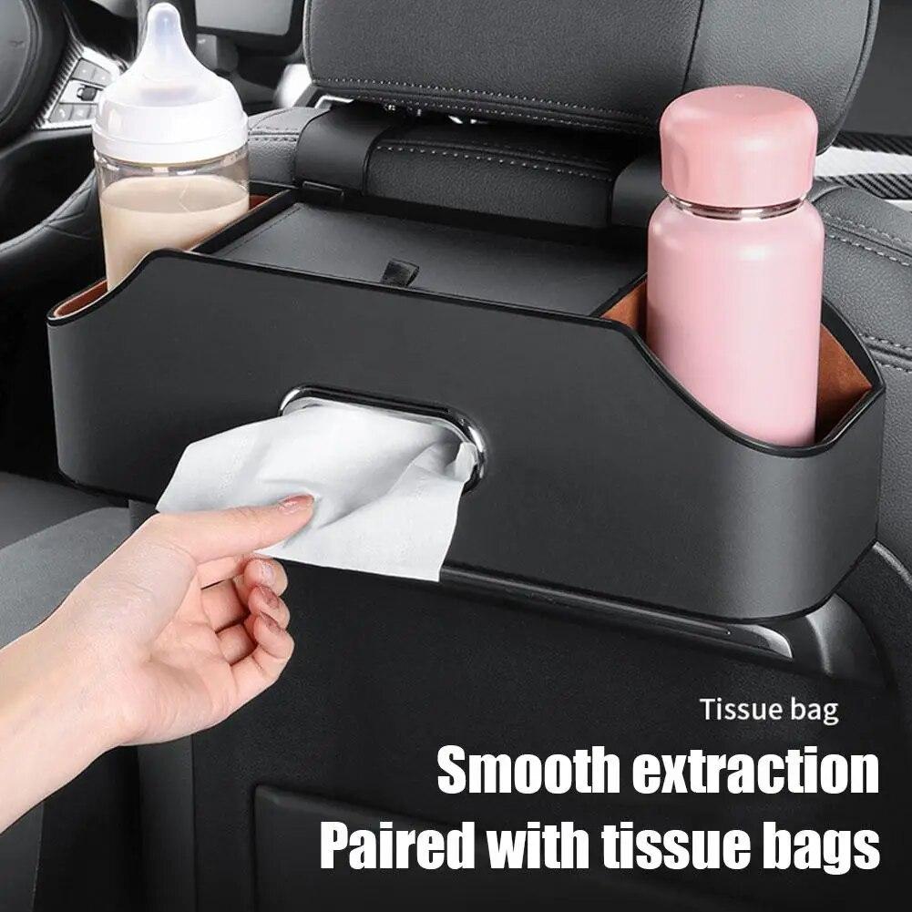Car Multifunctional Leather Tissue Storage Box Under Seat Cute Auto Back Seat Paper Bag Place Water Cup Creative Portability