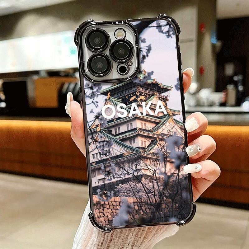 Osaka Tokyo Japan Scenery Plating Phone Case For Iphone 16 17 Pro Max Air 16E 14 15 Plus 12 13 Mini Anti-Fall Airabag Cover