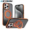 KEYSION Matte Translucent Magnetic Phone Case for MagSafe for iPhone 13 14 15 Pro Max 14 Plus 360° Rotating Ring Stand Shockproof Cover