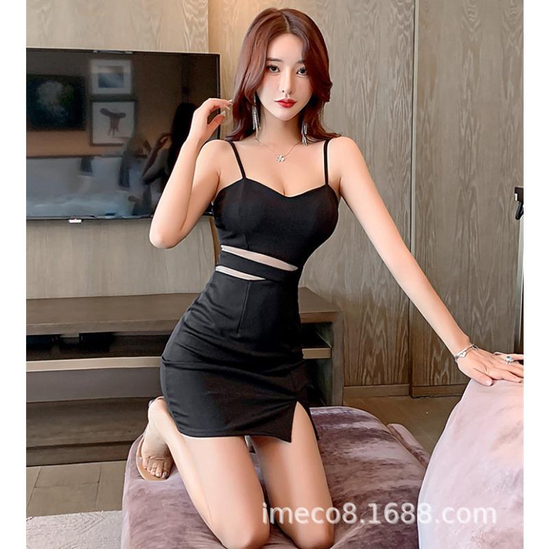 Women's Live Streaming Host  New Sexy Suspender Tight Slanted Shoulder Short Dress Night Temperament Thin Dress