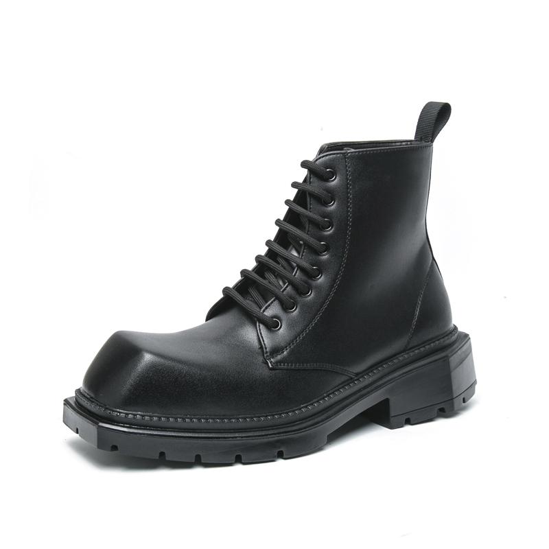 

Fashion Winter Hot Selling High Top Workwear Shoes Thick Soled Lace Up Handsome Men s Motorcycle Boots Men s Business Ankle Boots 45 чёрный