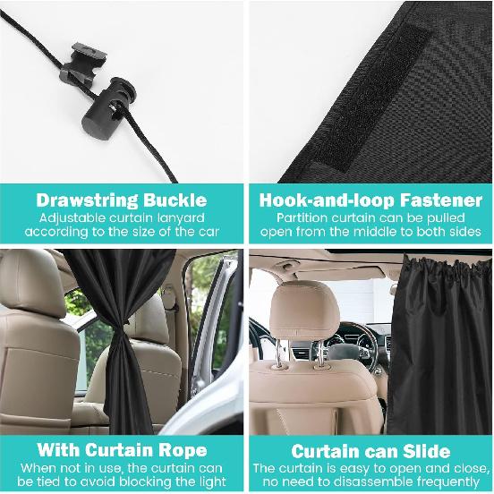 99% Light Blocking Car Curta, 1 Rear Seat Divider Curtain & 2 Rear Side Window Curta, Car Curta For Windows, Wide Sedan SUV Sunshade Covers Car