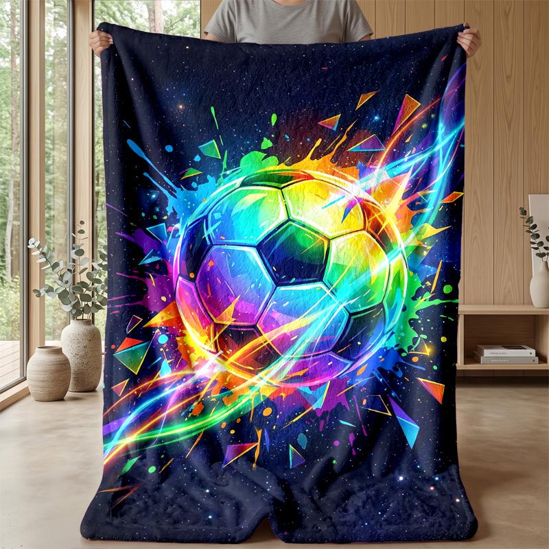 Colorful Soccer Ball Blanket Personalized Name Flannel Blanket Soft Cozy Plush Throw for Sofa Bed Lightweight Home Decor