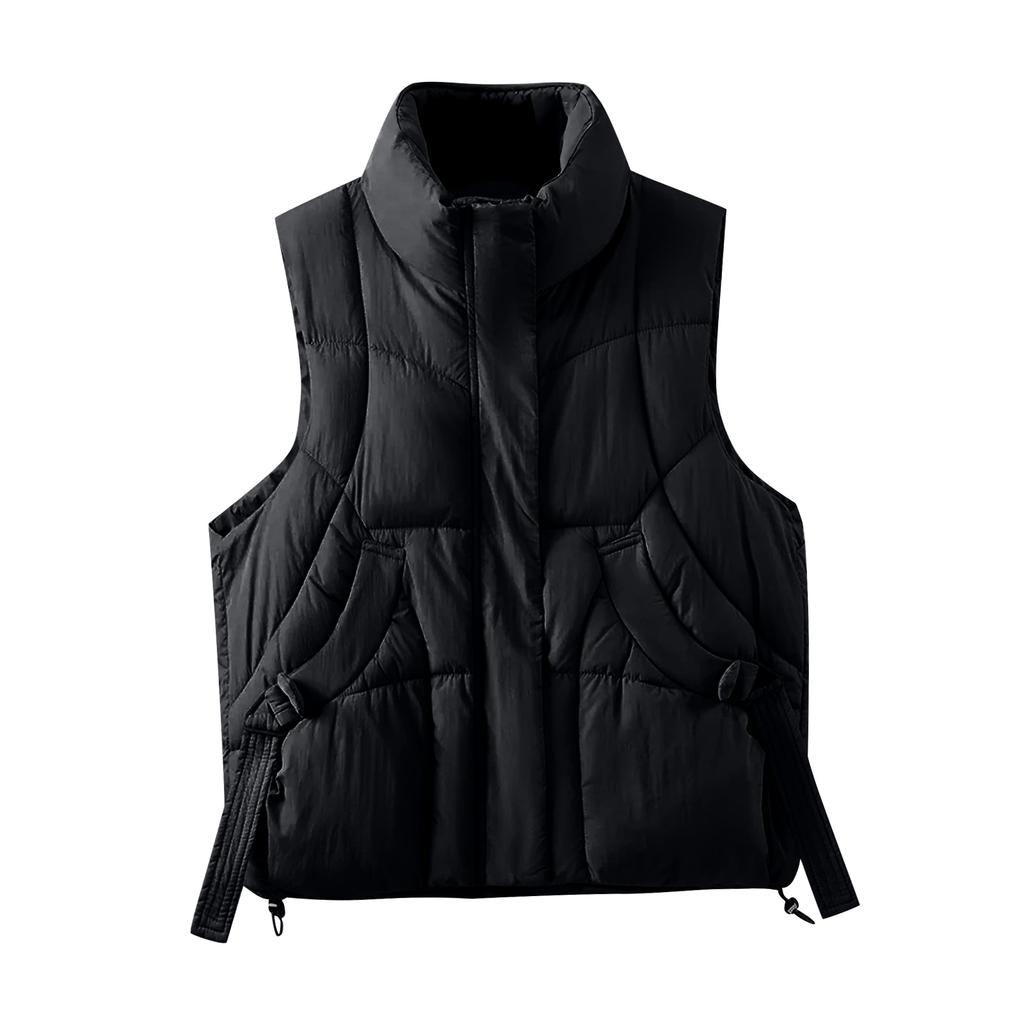 Women's Solid Color Zipper Fashion Pockets Stand-Up Collar Vest Top Coat