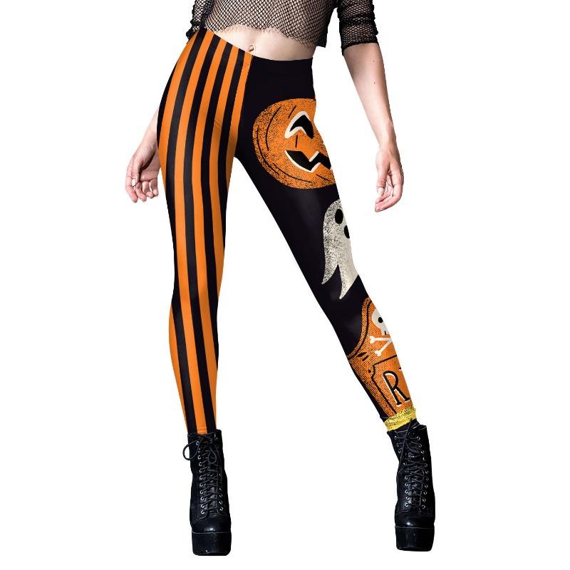 Halloween Leggings Pumpkin Head Digital Print Striped Skinny Little Foot Ladies Yoga Leggings