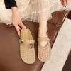 Women's Mesh Sandals Summer Flat Bottom Silver Buckle Round Head Slip-On Mary Jane Single Shoes Breathable Comfort Casual Shoes