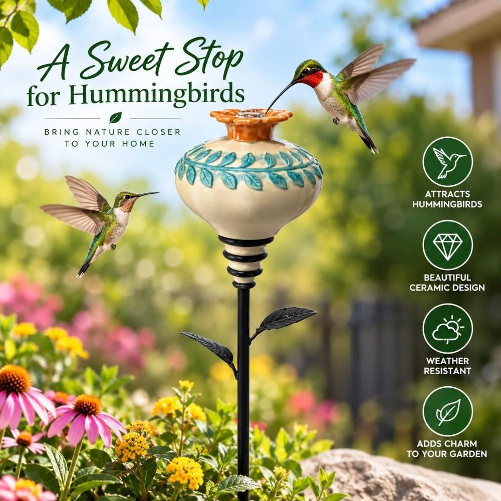 Easy Fill Hummingbird Feeder Ceramic Hummingbird Nectar Station  Patio Flower Bed