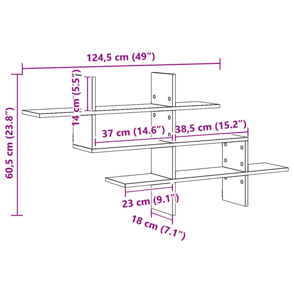 Wall Shelf Artisan Oak 124.5 X 18 X 60.5 Cm Particleboard