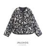 Jnleaog New Fall Women's Clothing Fashion French Style Design Fashion All-Match Casual Minimalist Style Pattern Print Cotton-Padded Jacket