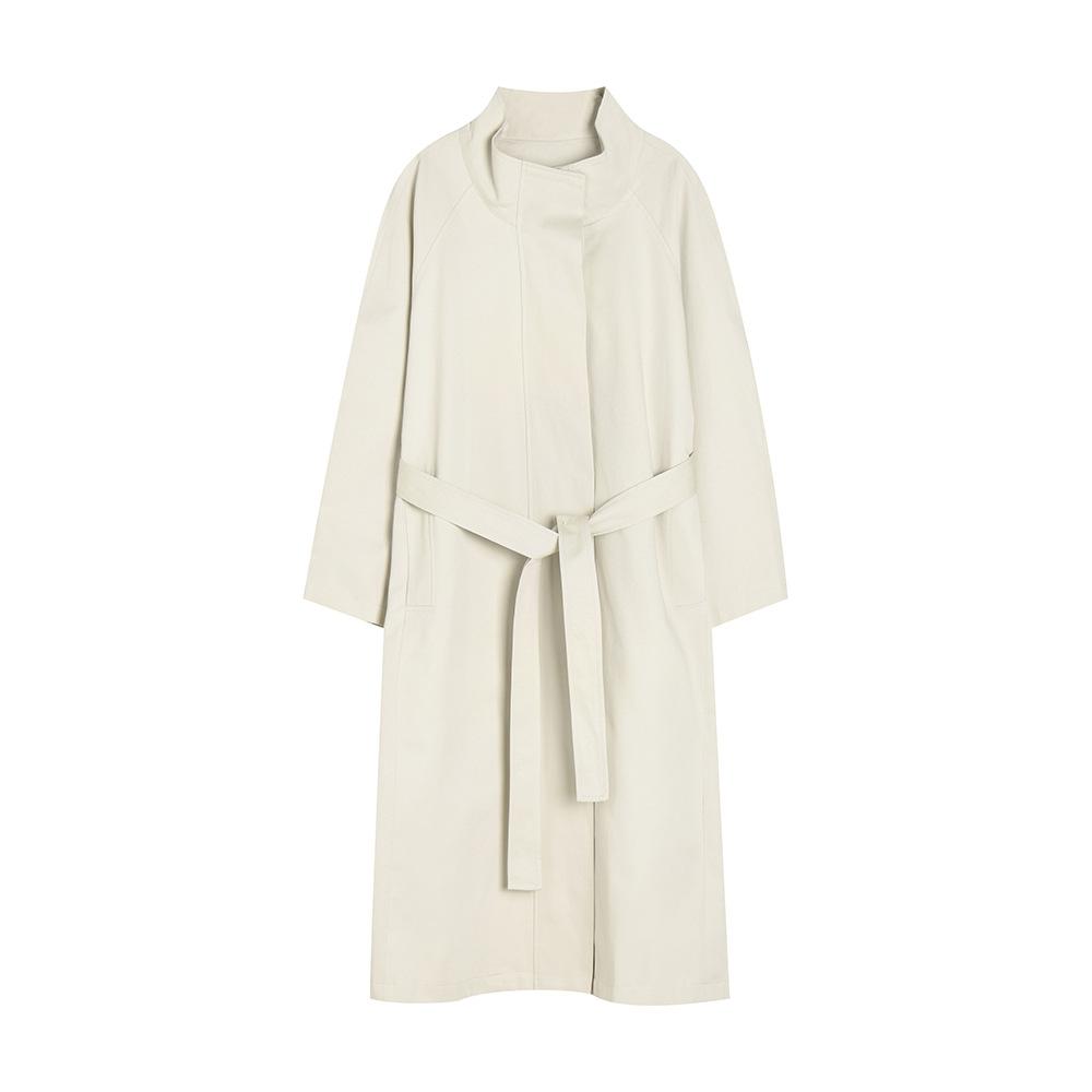 

Autumn new casual style stand-up collar romantic literature and art 100% cotton silhouette long trench coat women One size бежевий