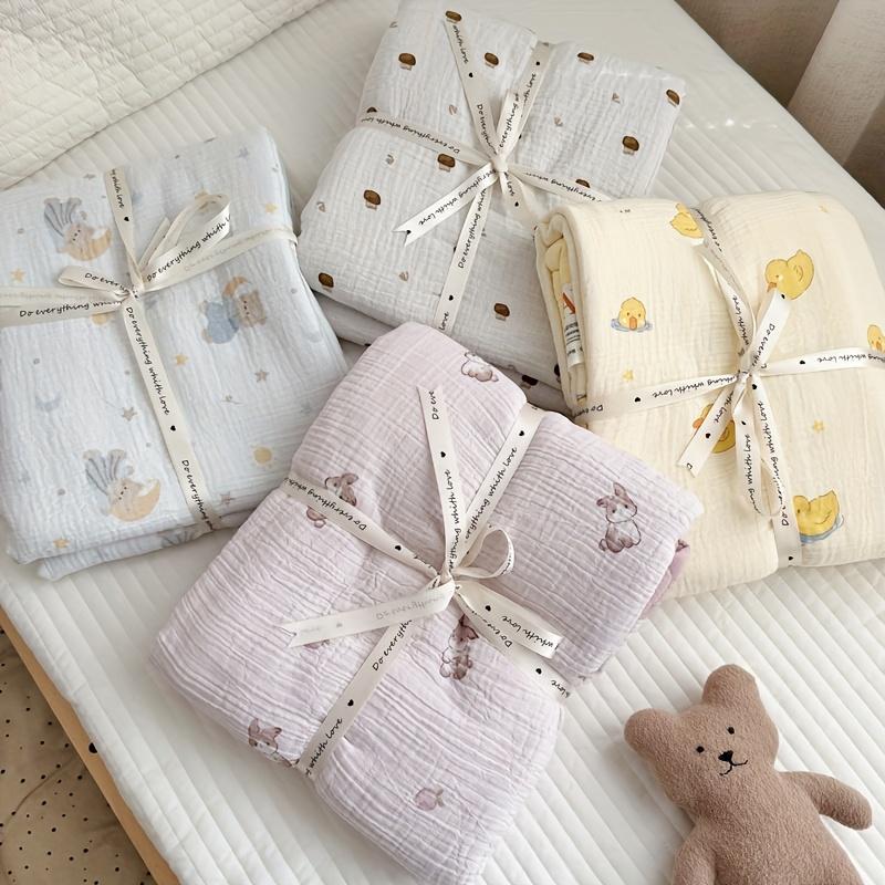 100% Cotton Muslin Gauze Throw Blanket  4 Layer PreWashed, Breathable Soft, Retro Animal Polka Dot Patterns, Yellow,All Season Cozy Blanket for Couch