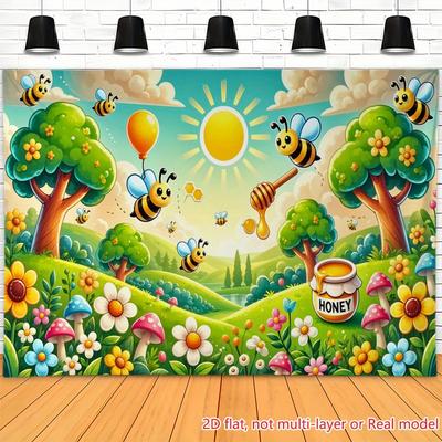 2D-Ebene 1 Stück - Süßer Bienen-Garten mit Bienen und Waben-Hintergrundbild - Leicht für Hochzeitsfeier drinnen/draußen
