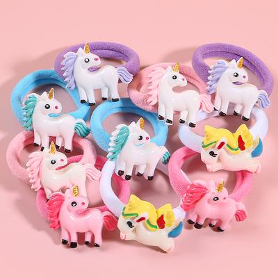 10pcs Elásticos de Cabelo Elásticos de Unicórnio Bonitos Meninas Macio Nylon Elasticidade Elásticos de Cabelo Para Crianças Scrunchies Acessório de Cabeça de Festa de Unicórnio