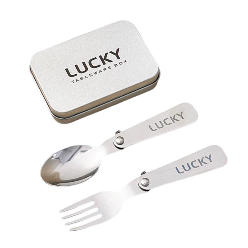 Folding Cutlery Set Light Weight Spoon Fork Outdoor Metal Tableware with Storage Box Kitchen Hiking Utensils Easy Use
