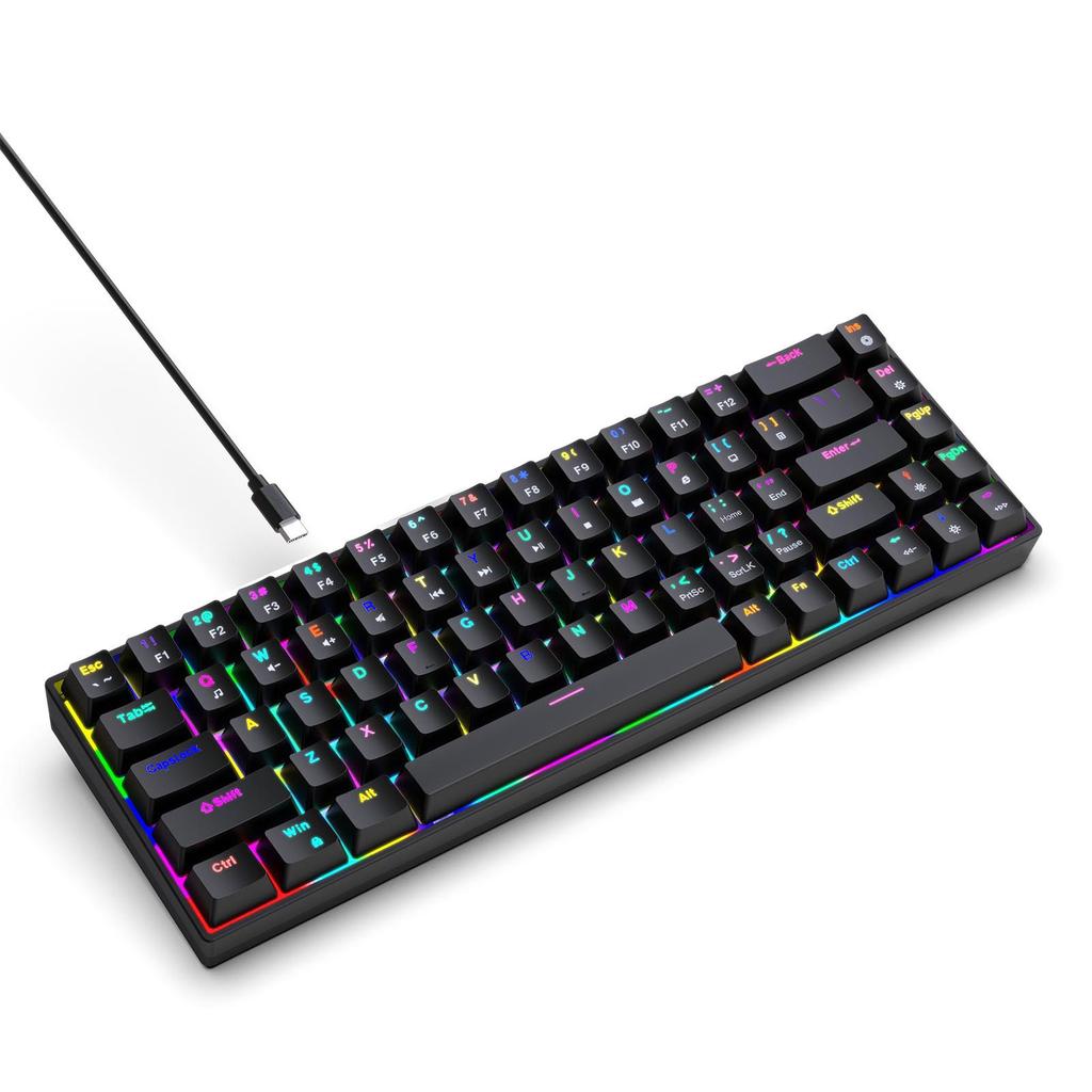 68 Keys Wired Mechanical Keyboard RGB Backlit Hot-Swappable Compact Design for   Gaming