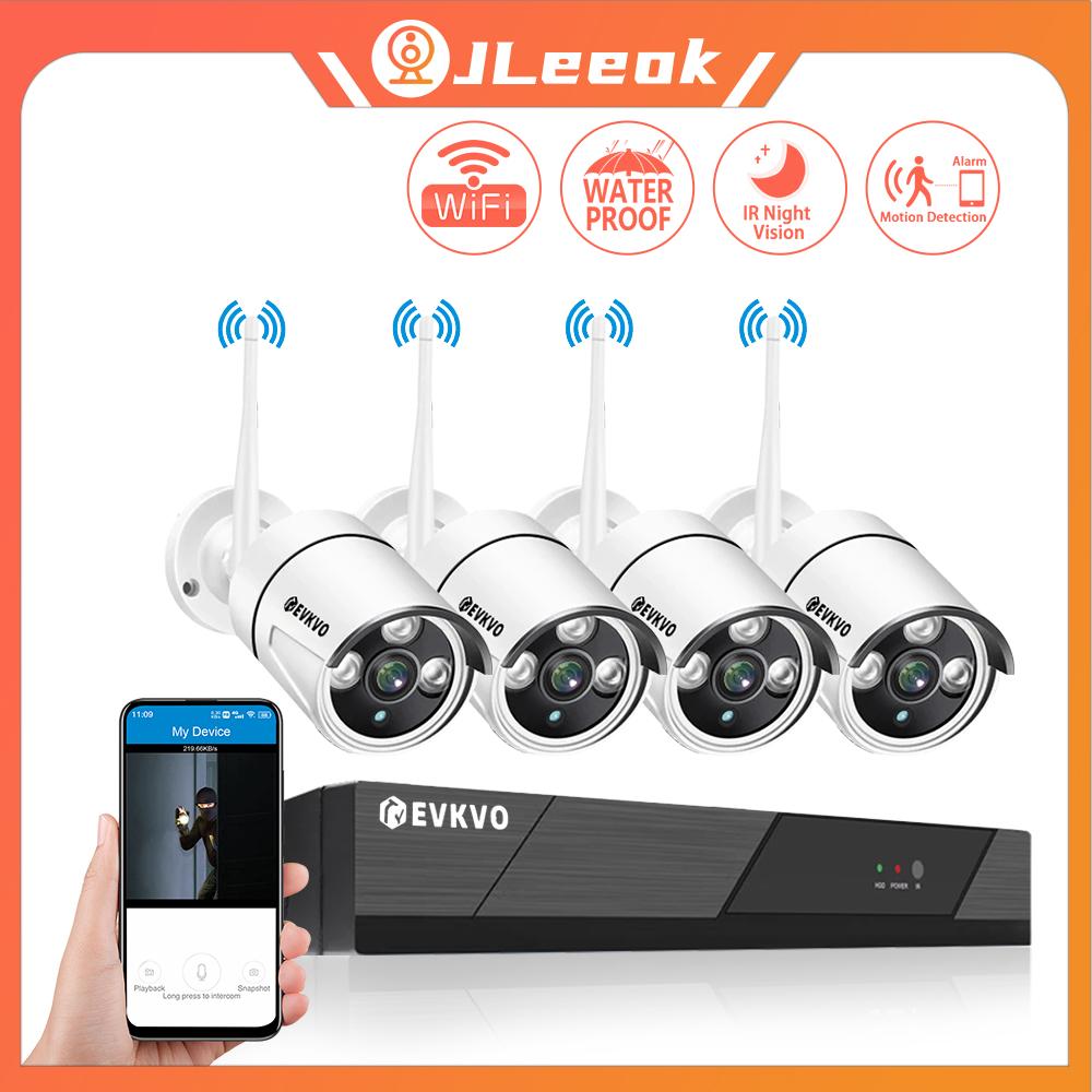

Jleeok 4CH CCTV WiFi NVR Система камер безопасности 4 в 1 NVR, 4 x 1080P Наружная водонепроницаемая камера Обнаружение тревоги Ночное видение Комплект видеонаблюдения