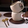 1 stück Keramik Kaffeetasse Untertasse Set Retro Latte Amerikanische Kaffeetasse Holzachterbahn Nachmittagstee Tasse Untertasse Löffel Blume Teetasse Für Cafe
