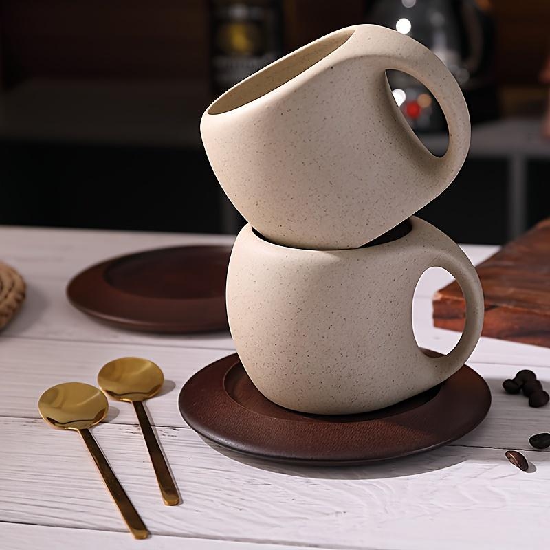 1 stück Keramik Kaffeetasse Untertasse Set Retro Latte Amerikanische Kaffeetasse Holzachterbahn Nachmittagstee Tasse Untertasse Löffel Blume Teetasse Für Cafe