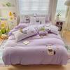 Cute Pink Cartoon Cat Towel Embroidery Girls Kids Bedding Set Soft Washed Cotton Duvet Covers Set Bed Sheet Pillowcases 3/4Pcs