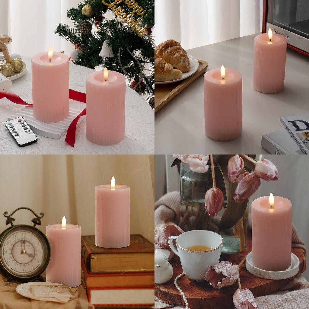 LED Candle Light with Remote Control 15cm Set of 2 Battery Operated Candles with Timer Wedding Christmas Atmospheric Candle Light - Function, Pink,