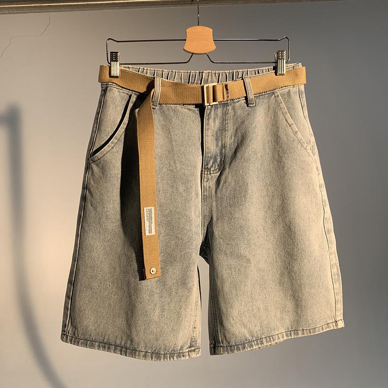 

Брюки с пятью точками, тонкие джинсы, весна-лето, мужские джинсовые свободные шорты для отдыха 3XL светло-синий