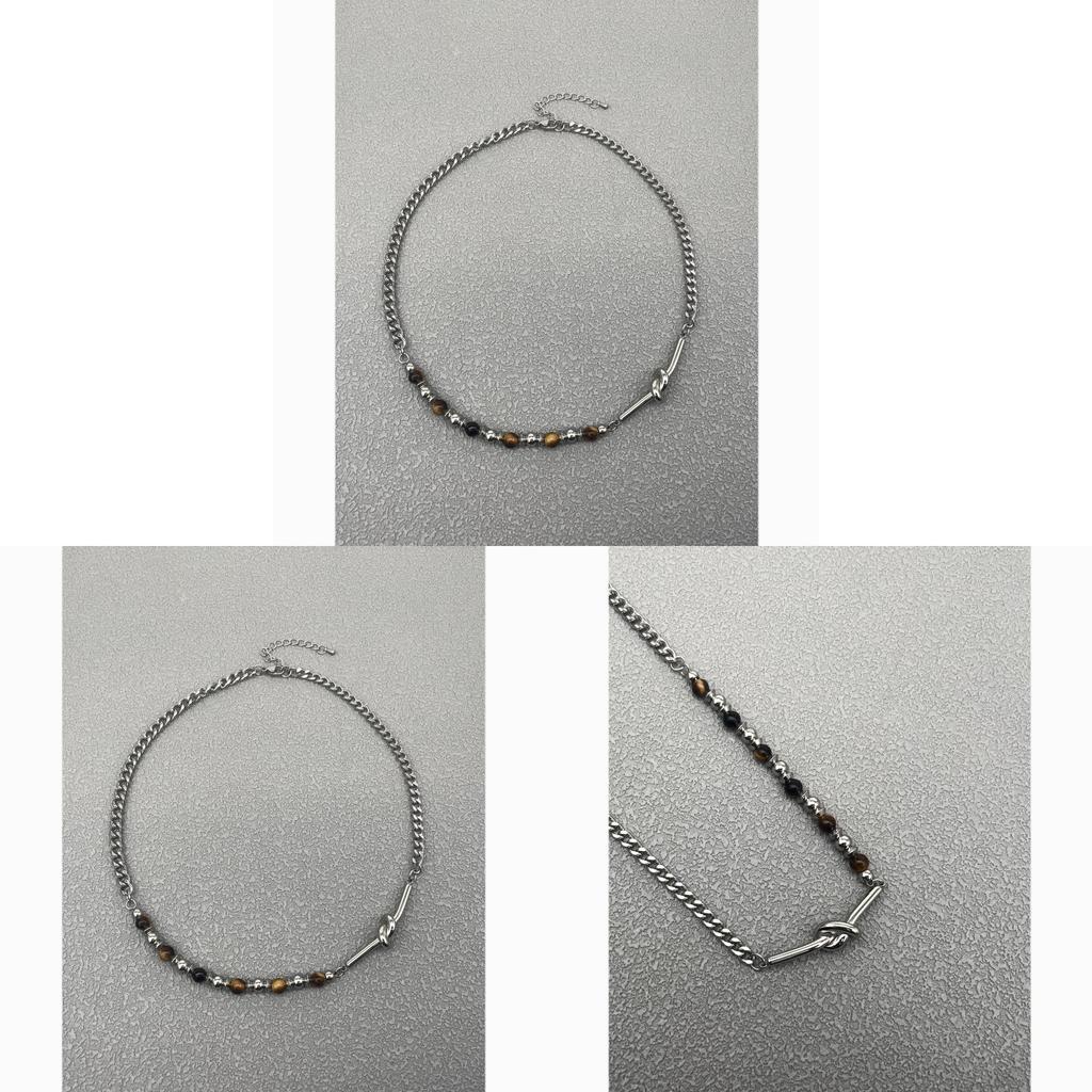 Trendy Tiger Eye Stone Necklace With Stainless Steel Lockbone Chain For Both Genders And Stylish Looks
