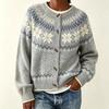 Women's 2026 Autumn/Winter Jacquard Knit Round Neck Snowflake Cardigan Sweater with Horn Buttons