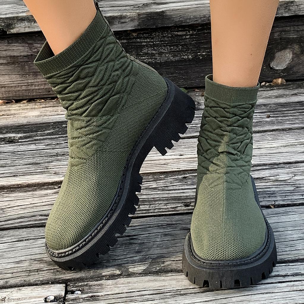 Spring Plus-size Fashion Boots Women's New Stretch Fly Knit Platform Socks Boots Casual Low-top Martin Boots