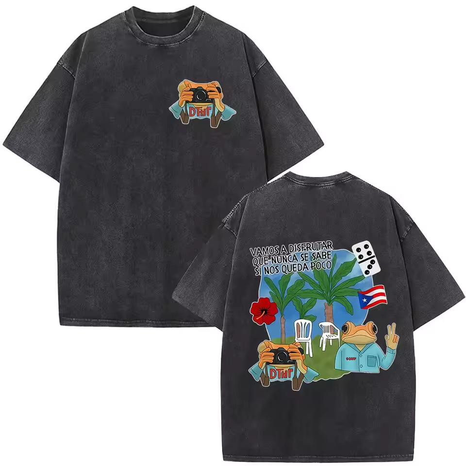 Bad Bunny DTMF Tour Tričko Vintage Prané Oversized Streetwear Muži Ženy Letní Bavlna Krátký Rukáv Rapper Hudební Grafické Tričko