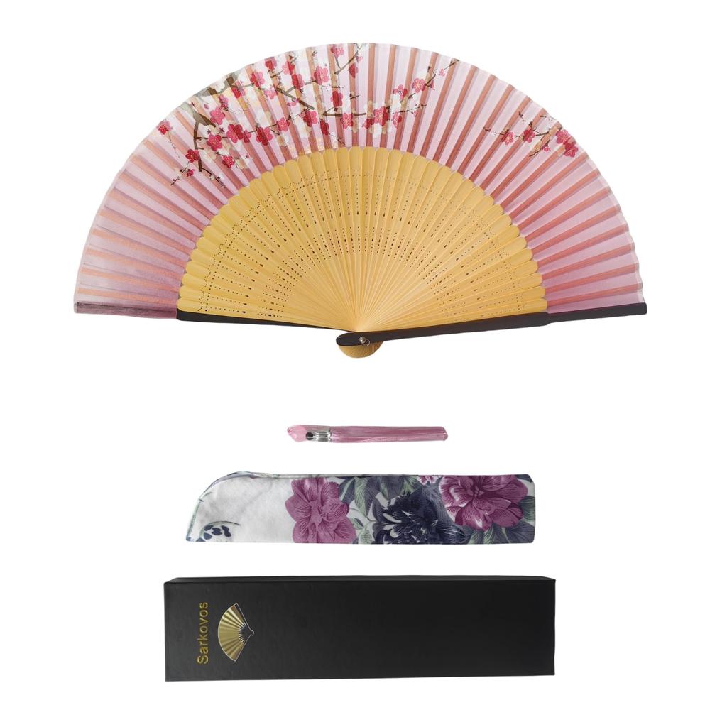Sarkovos Faltendes Bambusfaltendes für Yukata und Sommerblumen Enthält Fächer Rosa Japanischer Stil Fächer, Damen Fächer, Kimono, Druck, Etui,