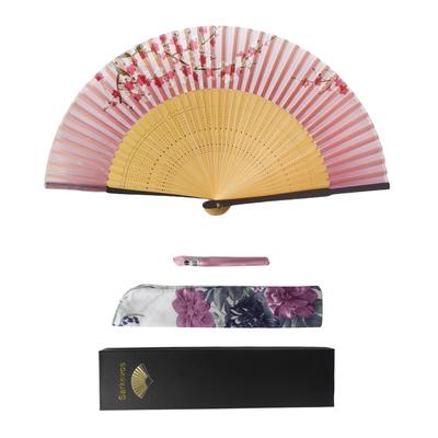 Sarkovos Folding Bamboo Folding for Yukata and Summer Floral Includes Fan Pink Japanese-Style Fan, Women's Fan, Kimono, Print, Case,