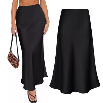 Yousheng Maxirock Damen High-Waist Glatter Satin Langer Rock mit Reißverschluss Einfarbig Frühling Herbst Damen Hüftgewickelter Fischschwanzrock