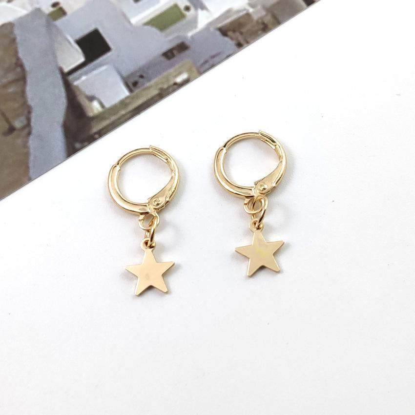 New European & American Fashion Stud Earrings: Simple Star, Moon, & Cross Designs
