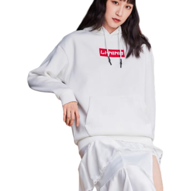 Li Ning Sports Fashion Collection Sweatshirts Unisex White Hooded Thickened Regular AWDRC33-1