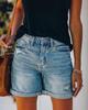 High-Waisted Ripped Washed Denim Shorts - Women's Summer Hot Pants