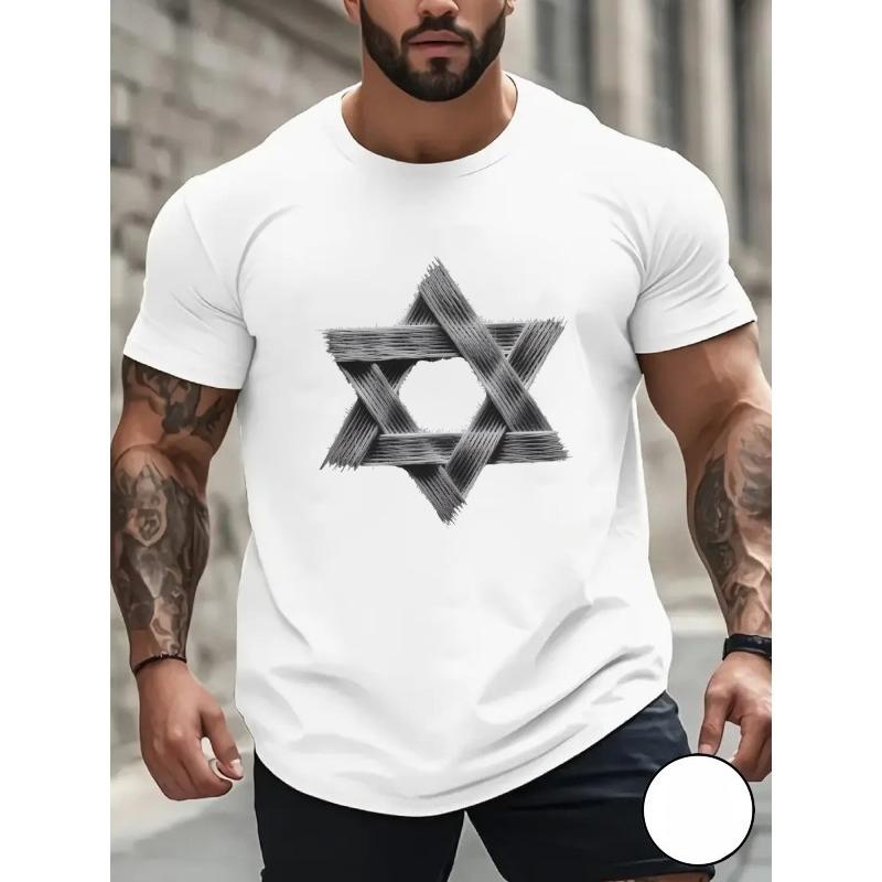 

European sizes Men s Black T-Shirt Featuring a Star of David Design - a Graphic Tee Suitable for Casual Outings, Workouts S белый