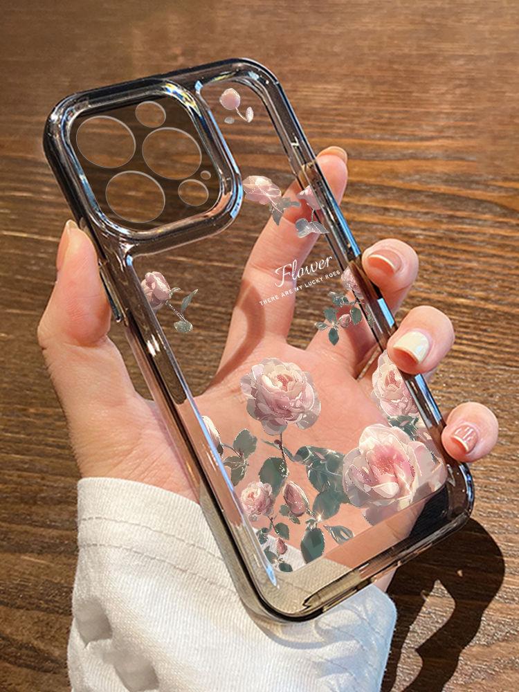 Suitable for iPhone 15 Phone Case iPhone 14/13 Promax Soft Anti Drop Plus Pink Rose
