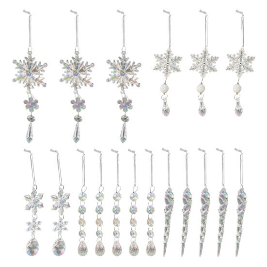18 Pcs Crystal Christmas Ornaments for Tree Clear Acrylic Snowflake Icicle Hanging Ornaments with Drop Pendants for Winter Wonderland Chandelier
