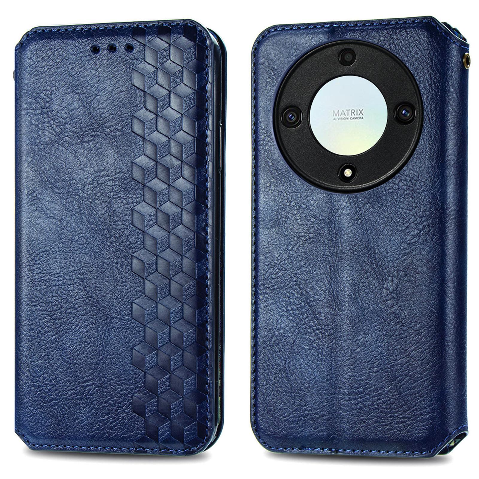 

For Honor X40 5G/X9a 5G/Magic5 Lite 5G PU Leather Case Rhombus Imprint Wallet Stand Phone Cover Blue