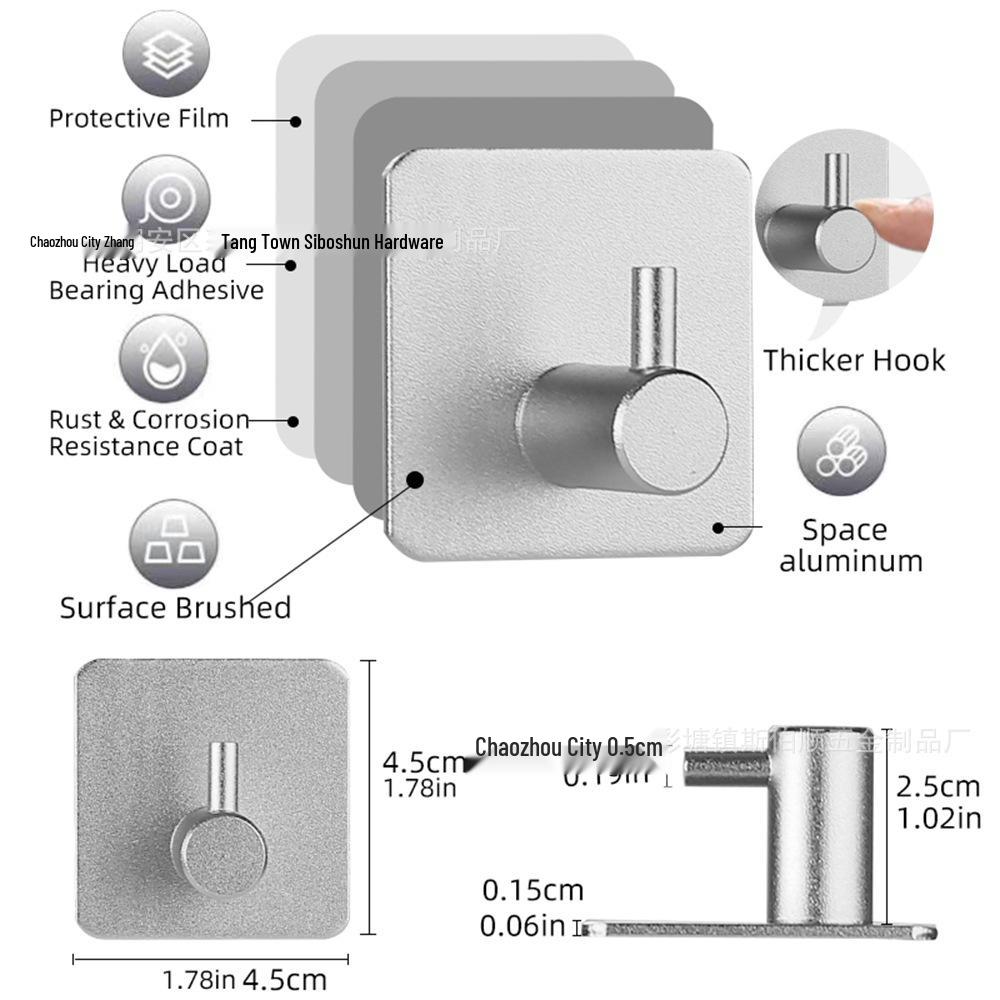 Seamless Metal Space Aluminum Hook for Bathroom & Kitchen