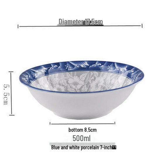 4-Piece 8-Inch Ceramic Noodle Bowls: Underglaze Blue and White Porcelain Conical Soup Bowls, Household Tableware.