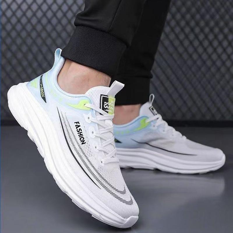 New White Sneakers Men's Shoes Summer Mesh Shoes Breathable Mesh Lightweight Soft-soled Student Running Shoes