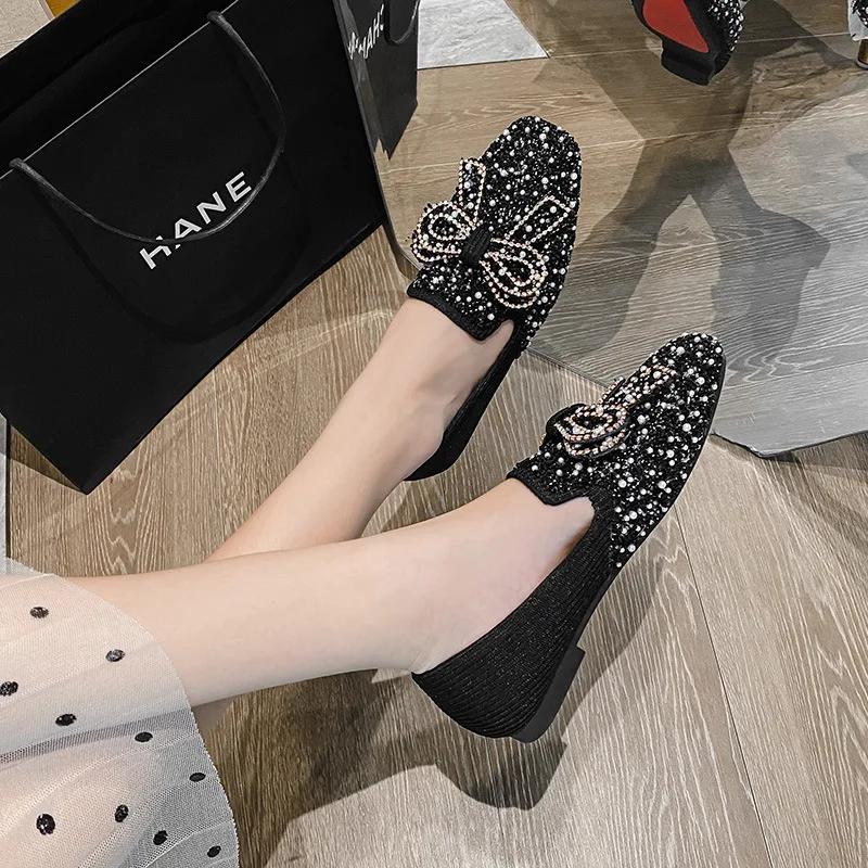 Fashion Flat Shoes for Women Autumn New Bow-knot Pearls Women Shoes Flats Retro Light Slip On Casual Loafers Zapatillas Mujer