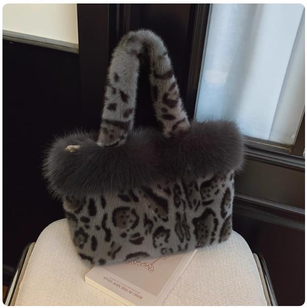 Daily Commute Design Sense Bags Velvet Leopard Fashion Casual Tote 2025 Winter Thickened Waterproof High Quality Shoulder Bags